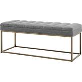 Darius Bench in Channel Tufted Gray Fabric & Brushed Gold